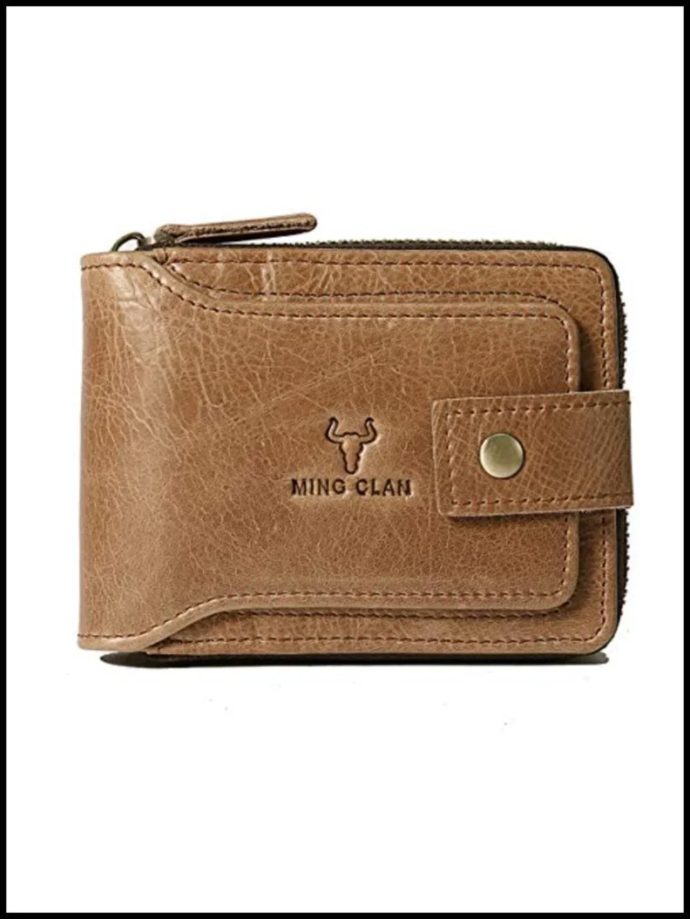 Full Grain Leather Bifold Wallet with RFID Blocking and Zipper Closure